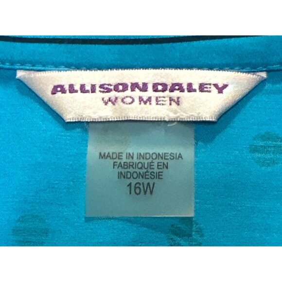Allison Daley Women Blue Polka Dot Button-Down Blouse Women's Size 14W (READ) - Picture 5 of 16